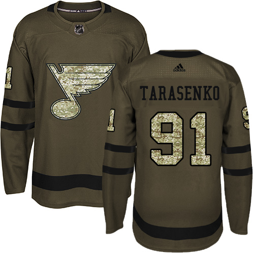 Adidas Blues #91 Vladimir Tarasenko Green Salute to Service Stitched Youth NHL Jersey